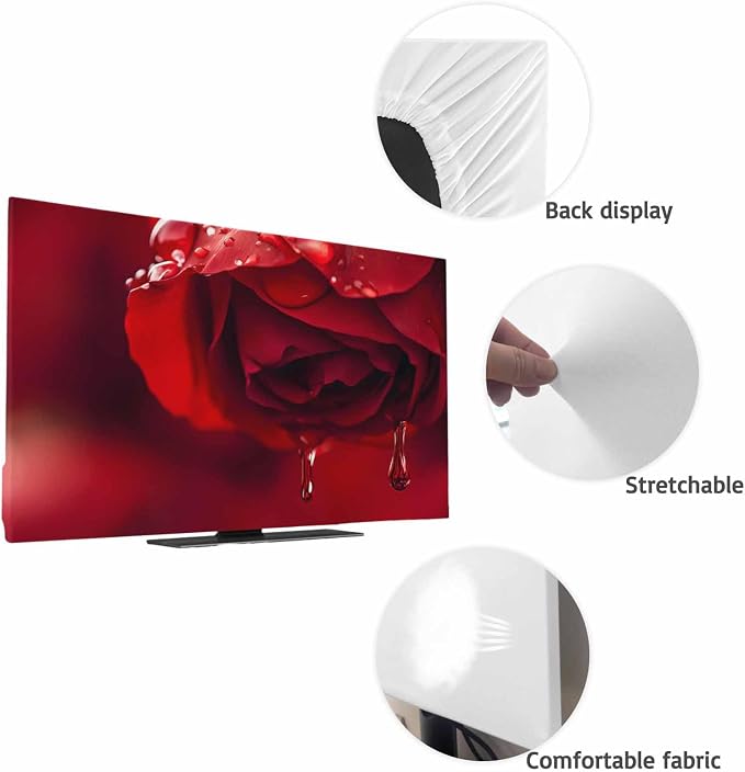 Red Rose Flower Water Droplets Indoor TV Cover, Elastic TV Screen Protector - Image 7