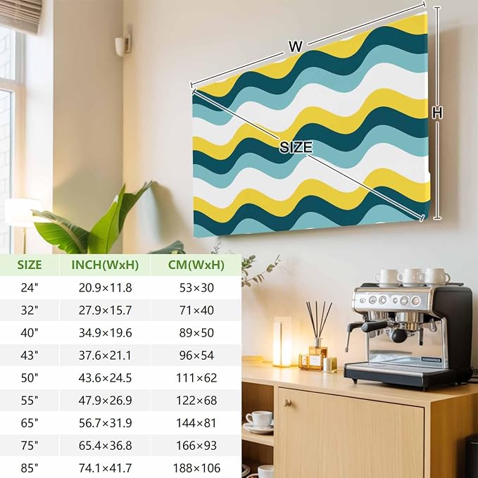 Ombre Yellow Turquoise Waves Indoor TV Cover, Elastic TV Screen Protector - Image 4