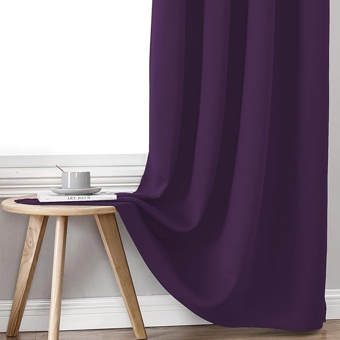 ChrisDowa 100% Blackout Curtains for Bedroom with Black Liner, 2 Thick Layers Total Blackout Thermal Insulated Grommet Window Curtains 2 Panels Set (Royal Purple, 42 x 84 Inch)