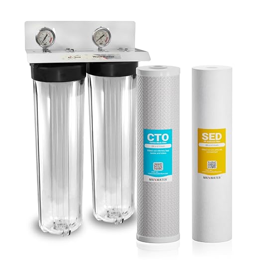 20" x 4.5" 2 Stage Whole House Water Filter System, CTO Filter, Ball Valve by MaxWater