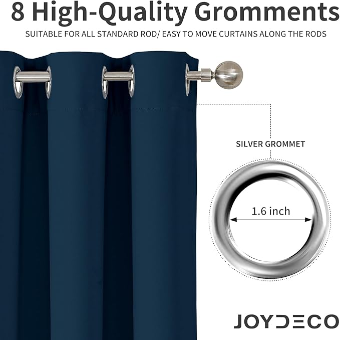 Joydeco Blackout Curtains 108 Inch Length 2 Panels Set, Thermal Insulated Long Curtains& Drapes 2 Burg, Room Darkening Grommet Drapes for Living Room Bedroom Window (Navy Blue, W52 x L108 Inch)