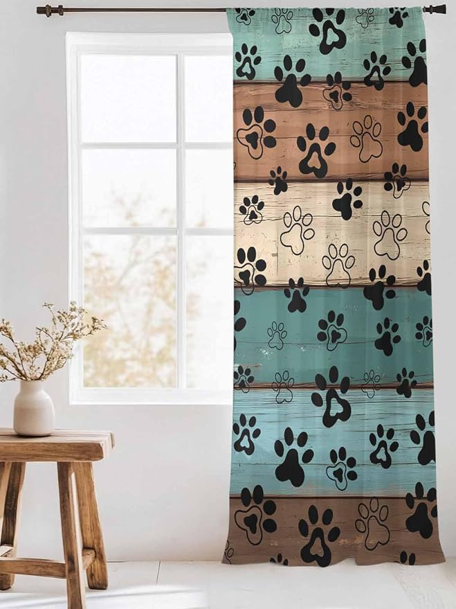 Sheer Curtains 108 Inches Long, Vintage Farmhouse Country Wooden Grain Privacy - Image 3