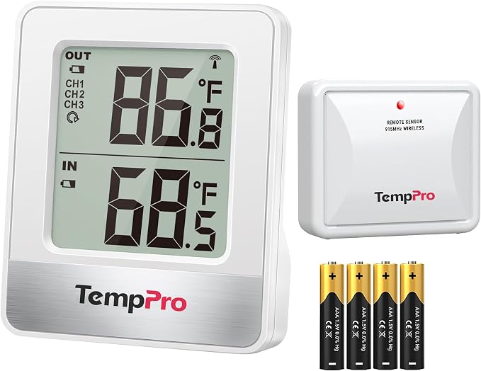TempPro Indoor Outdoor Thermometer Wireless 500FT, Outside Greenhouse by TempPro