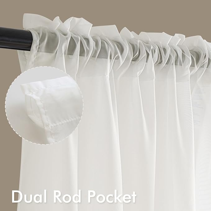 MIULEE Ivory Sheer Curtains 96 Inches Long, 4 Panels Set, Light Filtering Rod Pocket Voile Drapes for Living Room and Bedroom, Airy Soft Fabric Window Treatments, 42 x 96 Inches