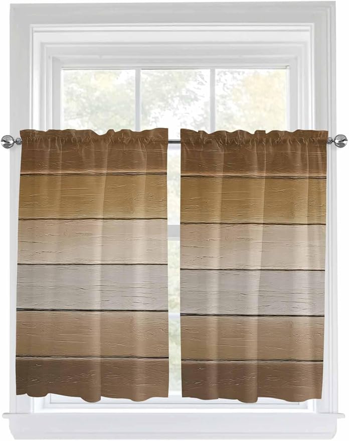 Vintage Brown Gradient Wood Grain Window Valance Curtains, Farmhouse Wood Barn - Image 9