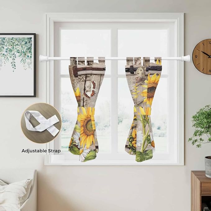 Farmhouse Sunflowers Bedroom Curtains 63 Inch Length, Window Curtains Tab Top - Image 5
