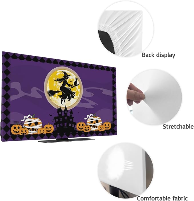 Halloween Full Moon Witch Riding Broom Indoor TV Cover, Elastic TV Screen - Image 7