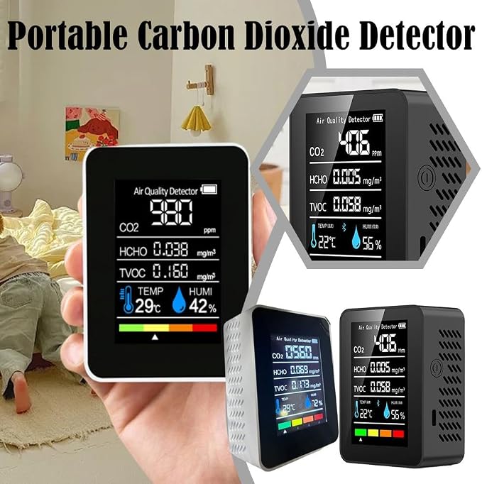 Air Quality Monitor, CO2 Monitor, 5in1 Indoor CO2 Detector Formaldehyde HCHO - Image 2