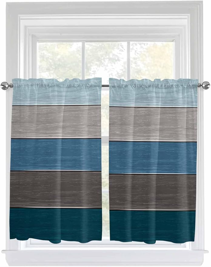 Retro Farm Blue Gray Wood Grain Window Valance Curtains, Rustic Wooden Plank - Image 9