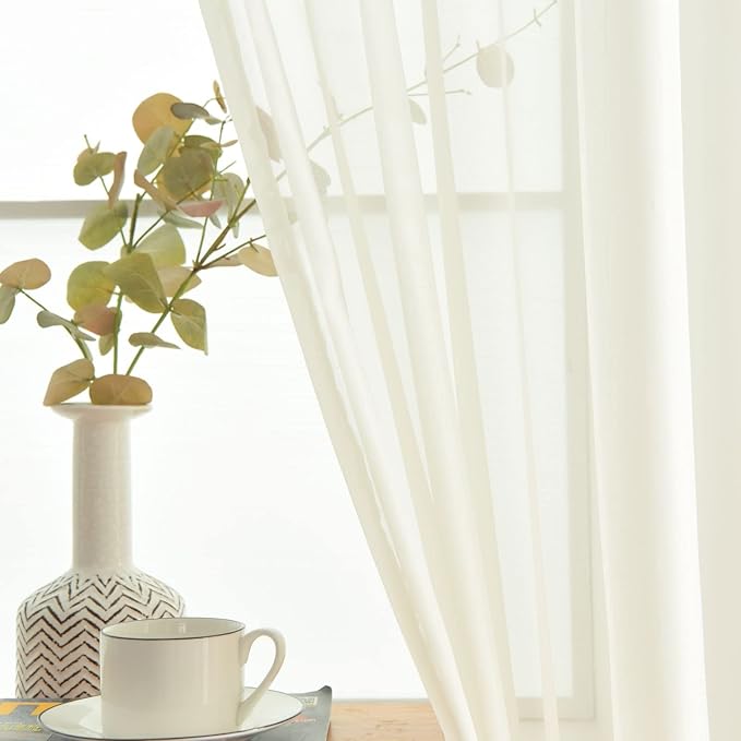 SpaceDresser Basic Rod Pocket Sheer Voile Window Curtain Panels Ivory 1 Pair 2 Panels 52 Width 90 Inch Long for Kitchen Bedroom Children Living Room Yard(Ivory,52 W x 90 L)