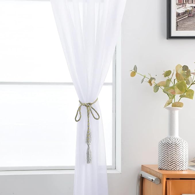 SpaceDresser Sheer Voile Window Treatment Rod Pocket Curtain Panels for Kitchen Bedroom Living Room Drapes Sunlight Filtering Privacy Semi Home Decor Assorted Colors Sizes (Optical White, 52 W x 96 L)