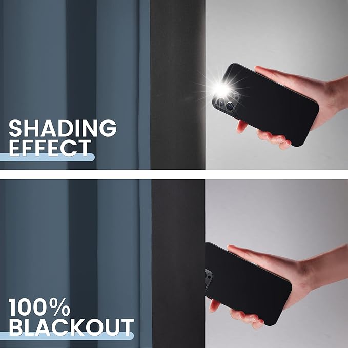 SimpleHome 100% Blackout Curtains for Bedroom,Thermal Insulated Stone Blue Grommet Window Drapes Room Darkening Curtains for Living Room with Black Back,62 x 63 Inch,2 Panels
