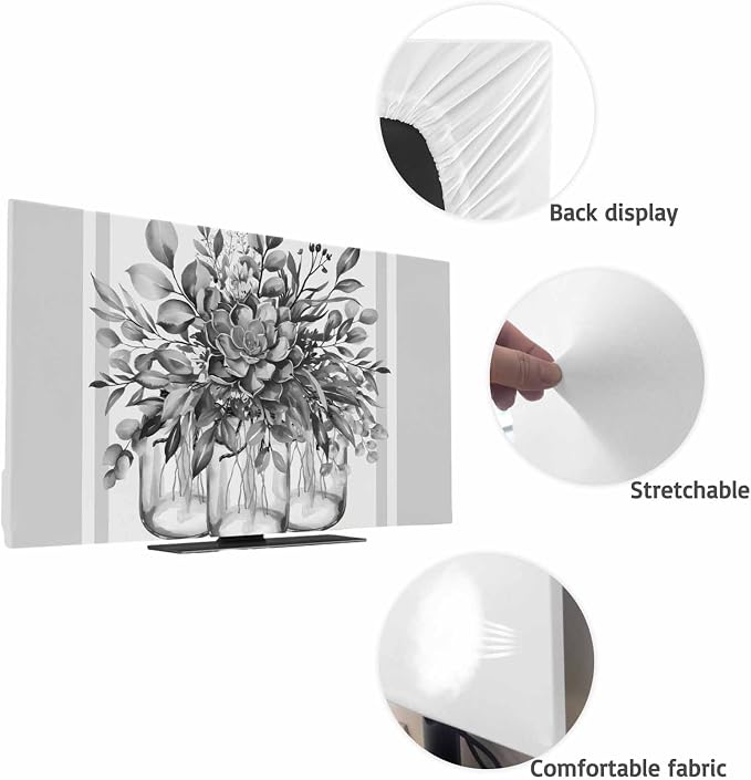 Retro Flower Vase Retro Plant Indoor TV Cover, Elastic TV Screen Protector Grey - Image 7