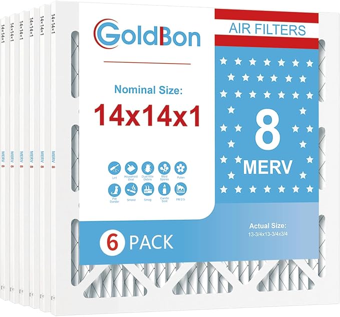 14x14x1 Air Filter 6 Pack MERV 8 MPR 700 FPR 5- GoldBon AC Filter USA Design- by Unknown