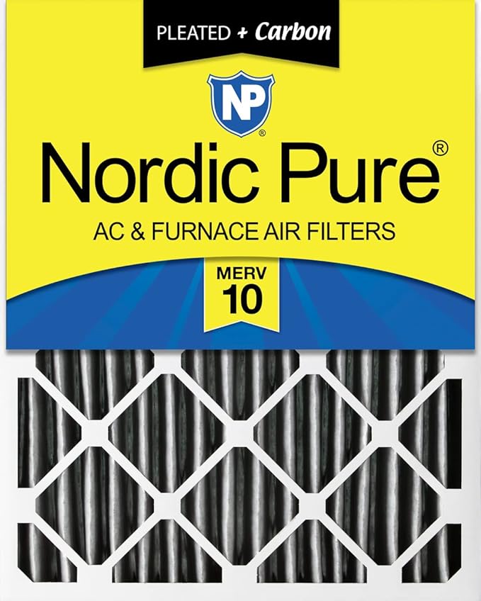 Nordic Pure 16x25x4 Pleated MERV 10 Plus Carbon Air Filter 1 Pack | Actual by NordicPure