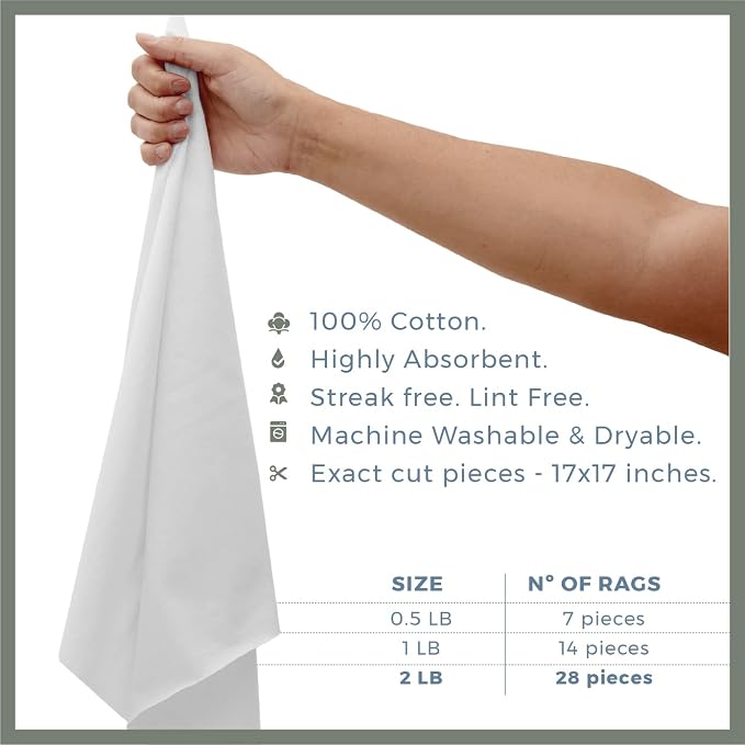 VALENGO New Lint Free Rags – 100% Cotton Cloth, Soft T-Shirt Rags, Lint Free - Image 2