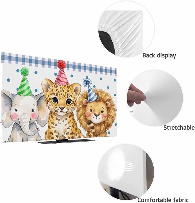 Cartoon Elephant Lion Leopard Indoor TV Cover, Elastic TV Screen Protector Cute - Image 7