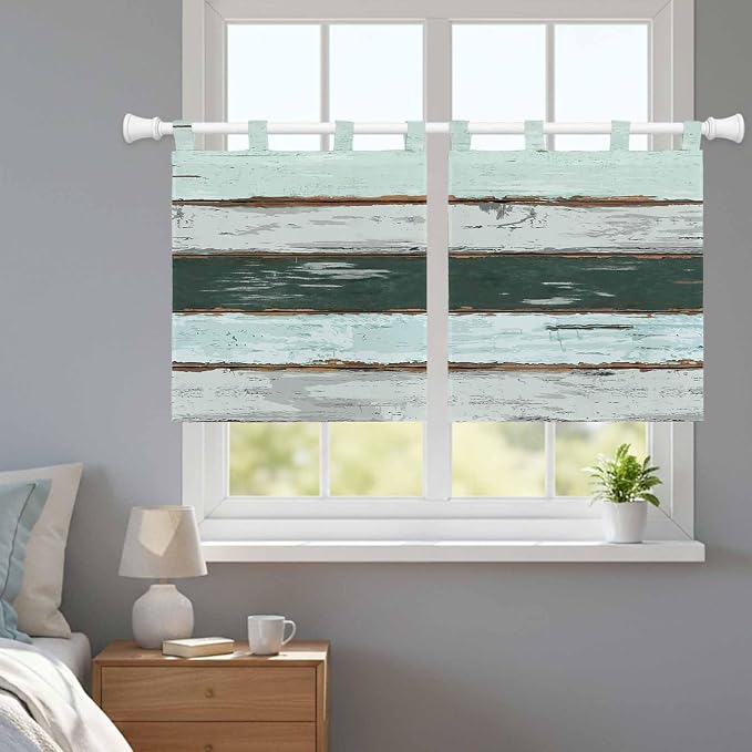 Blue Teal Kitchen Curtains 24 Inch Length, Small Window Curtains Tab Top - Image 9