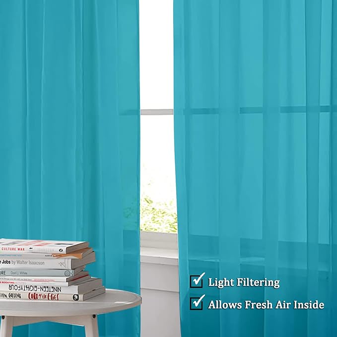 OWENIE Marine Sheer Curtains 96 Inch Length, Elegant Sheer Curtains for Bedroom, Window Voile Sheer Curtain Panels/Drapes/Treatment for Living Room, 2Pcs, Each 42" W x 96" L