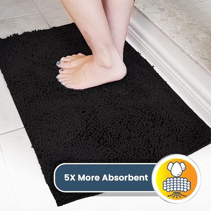 Muddy Mat® | Super Absorbent Door Mat Indoor, Microfiber Quick Dry Chenille Entryway Rug, Non-Slip Front Door Mat, Indoor Mats for Entryway, Machine Washable Pet Rug, Black 3ft x 8ft