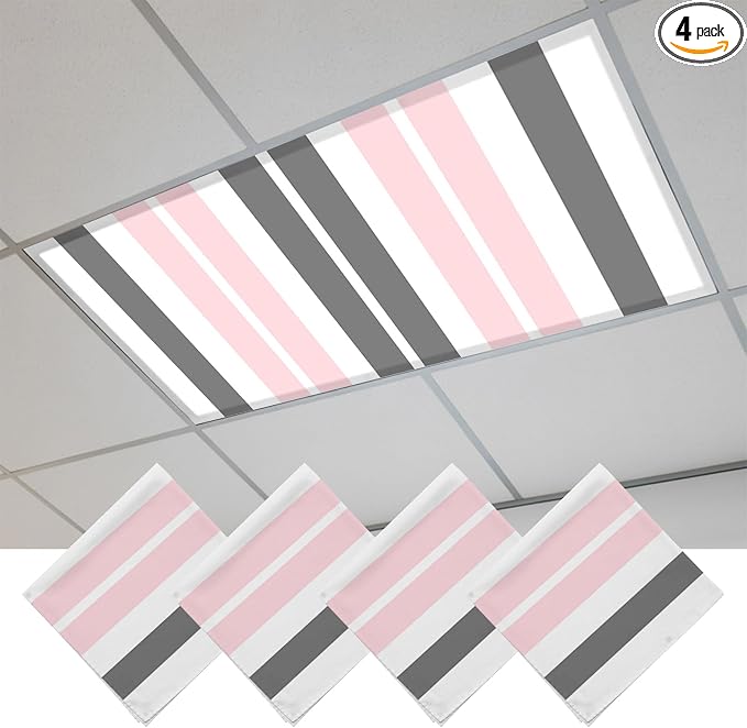 4 Pack Pink and Fluorescent Light Covers Grey Striped Rectangular Geometric 4 x by Unknown