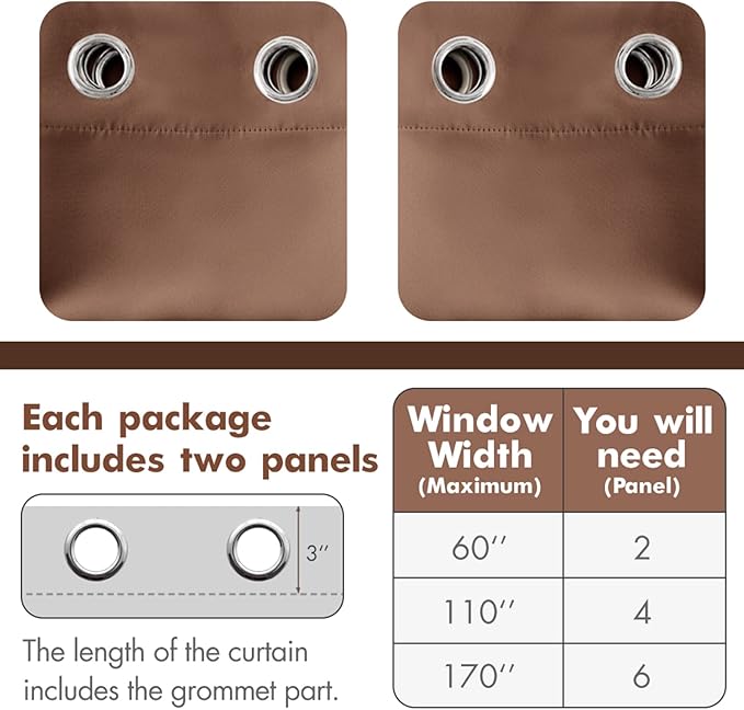 MIULEE 90" Long Blackout Curtains for Bedroom Living Room Thermal Insulated Room Darkening Mocha Grommet Top Solid Light Blocking Drapery Set of 2 Window Panels, Cappuccino Brown