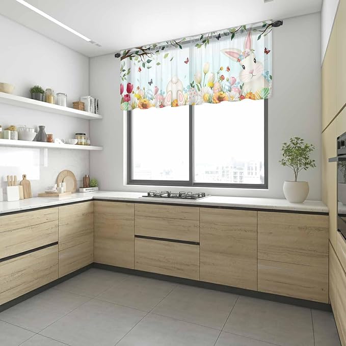 Easter Sheer Valances for Windows 42"x12", Light Filtering Kitchen Curtains - Image 6