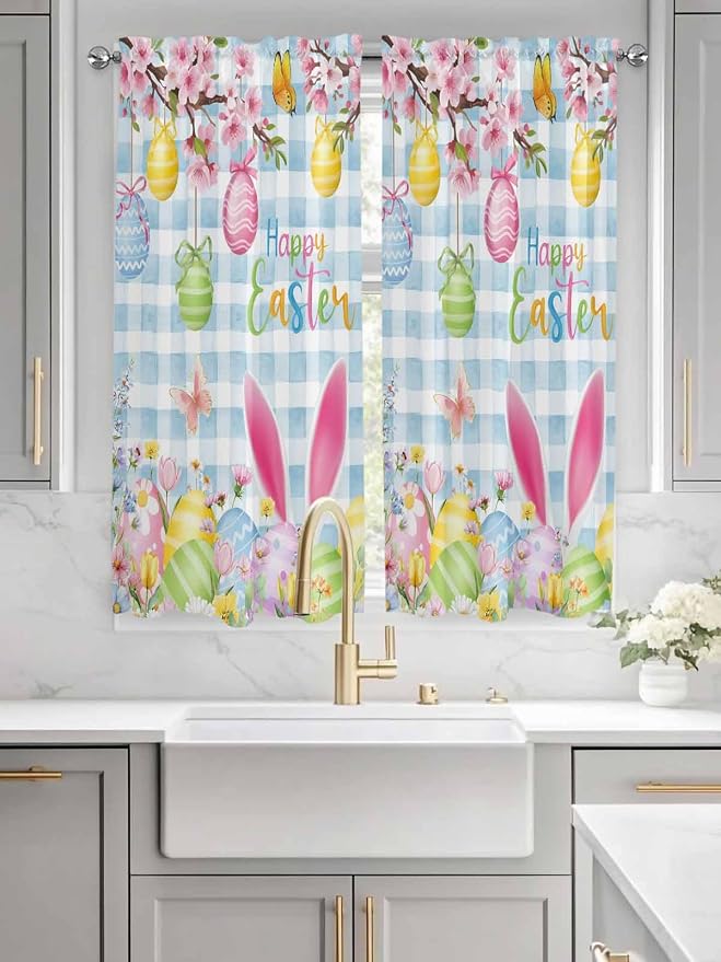 Happy Easter Living Room Curtains 72 Inches length, Spring Watercolor Bunny - Image 3