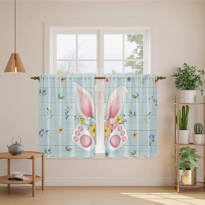 Easter Kitchen Curtains 45 Inch Long 2 Panel Set, Rod Pocket Window Treatment - Image 3