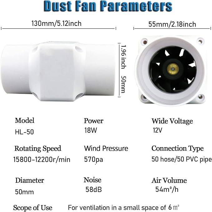 Air Circulation Duct Fan 2 Inch 50Mm Inline Extractor 32Cfm Fan Air Diffuser - Image 2