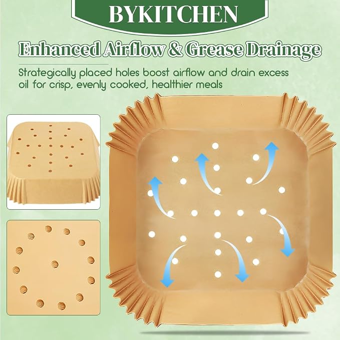 BYKITCHEN 300PCS Small Perforated Disposable Air Fryer Liners - Image 3