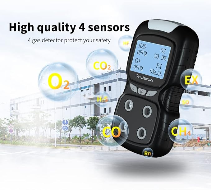 Portable Gas Detector, Gas Clip 4 Gas Monitor Meter Tester Analyzer, - Image 7