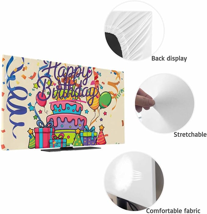 Happy Birthday Words Indoor TV Cover, Elastic TV Screen Protector Cake Balloon - Image 7