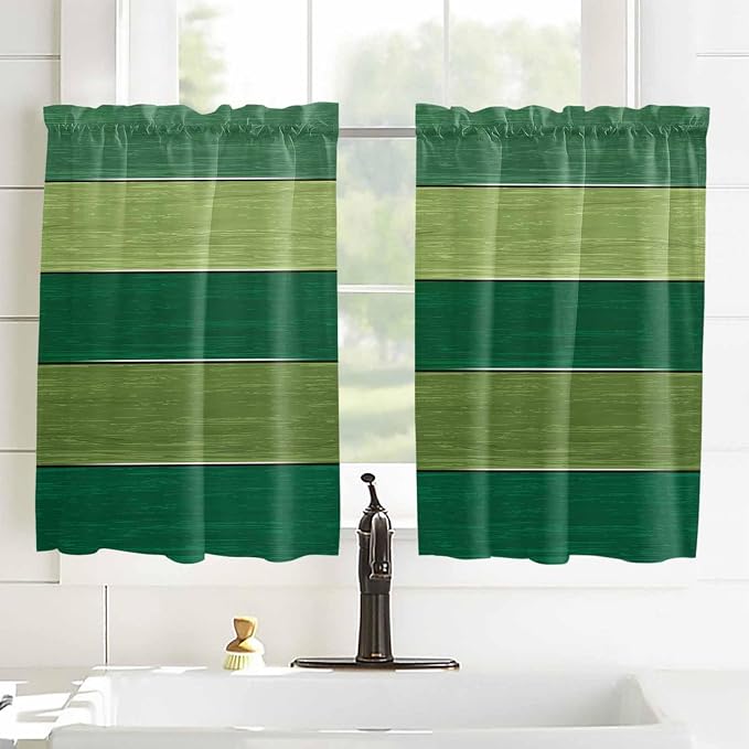 Farm Retro Green Wood Grain Window Valance Curtains, Rustic Wooden Plank - Image 2