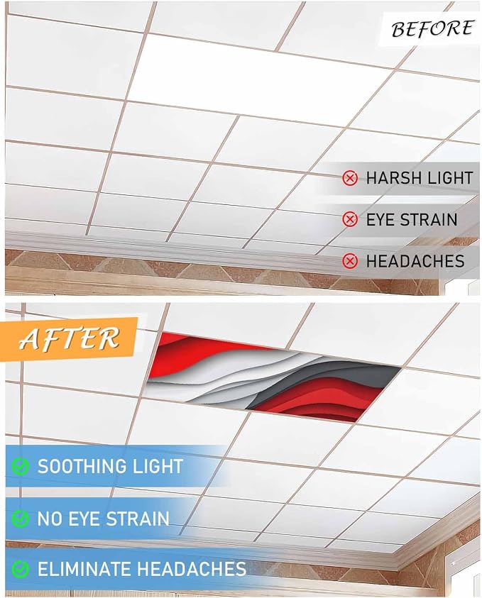 Yukro 3 Pack Red Ombre Fluorescent Light Covers Red Grey Gradient Abstract Wave - Image 7