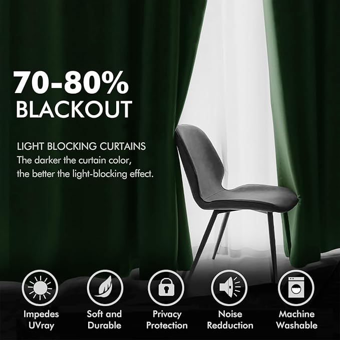 MIULEE Christmas 90 Inches Velvet Curtains Emerald Green Elegant Grommet Curtain Thermal Insulated Soundproof Room Darkening Drapes for Classical Living Room Bedroom Decor 52 x 90 Inch Set of 2
