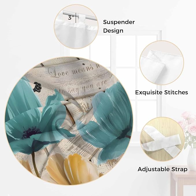 Watercolor Flowers Bedroom Curtains 72 Inch Length, Window Curtains Tab Top - Image 6