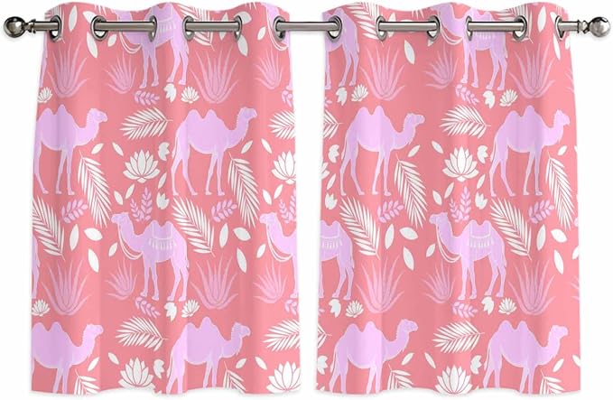 2 Panel Kitchen Cafe Curtains, Desert Camel Sunlight Filtering Nature Air by Hokiten