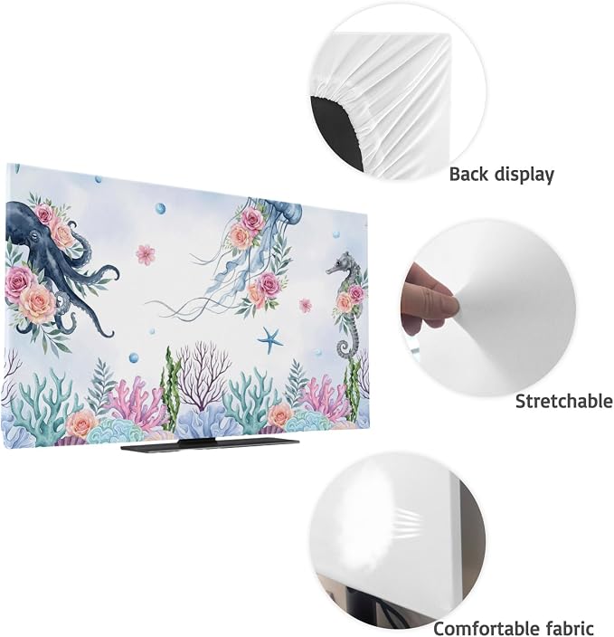 Summer Jellyfish Octopus Seahorse Indoor TV Cover, Elastic TV Screen Protector - Image 7