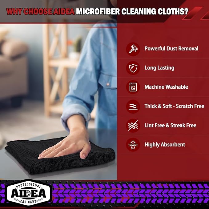 AIDEA Microfiber Cleaning Cloth Black 10PK, Microfiber Towels - Image 3