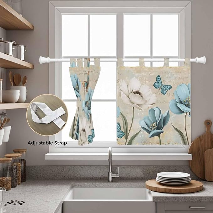 Spring Flowers Kitchen Curtains 36 Inch Length, Small Window Curtains Tab Top - Image 5