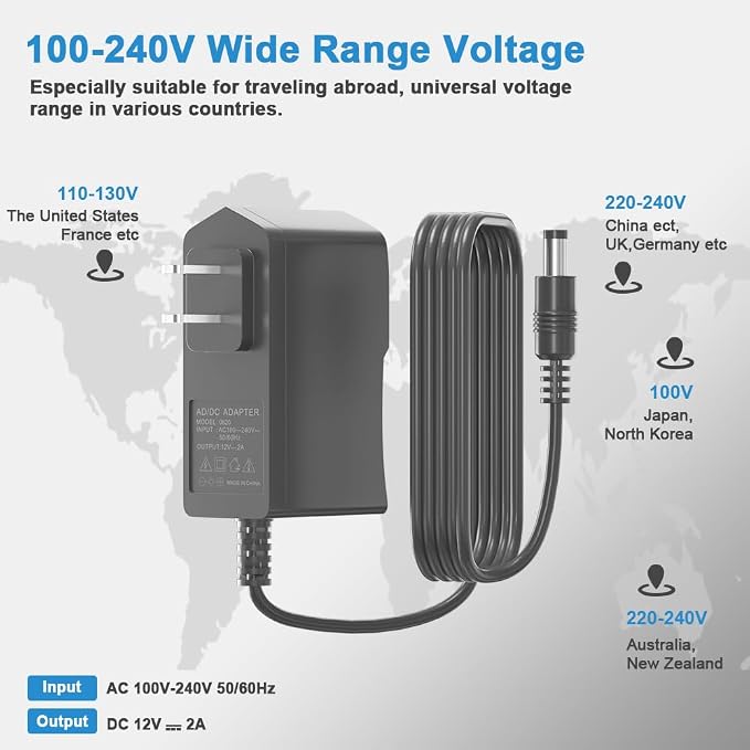Universal 12V 2A DC/AC Power Supply Adapter, 24W Power Replacement Charger - Image 7