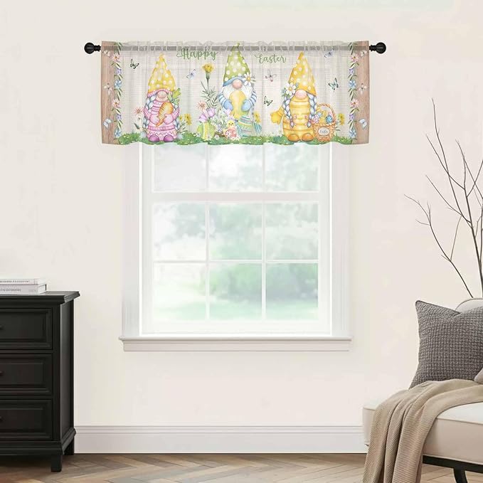 Easter Sheer Valances for Windows 54"x18", Light Filtering Kitchen Curtains - Image 9