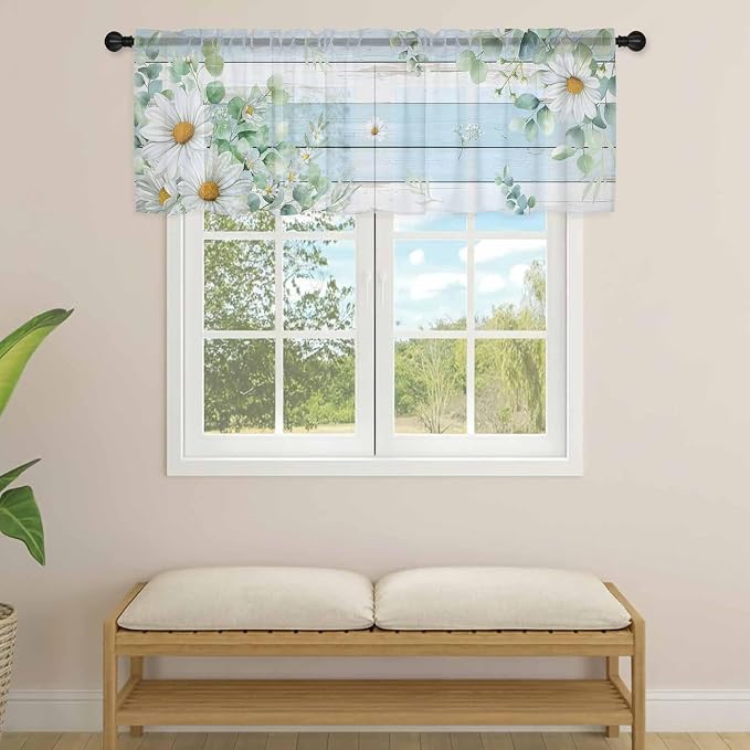 Daisy Eucalyptus Leaves Sheer Valance Curtains - Image 4