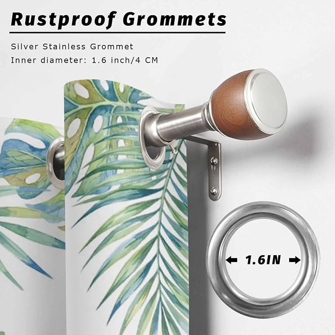 Leaves Outdoor Curtains for Patio Green Leaf Tropical Plants Farmhouse Pastoral - Image 2