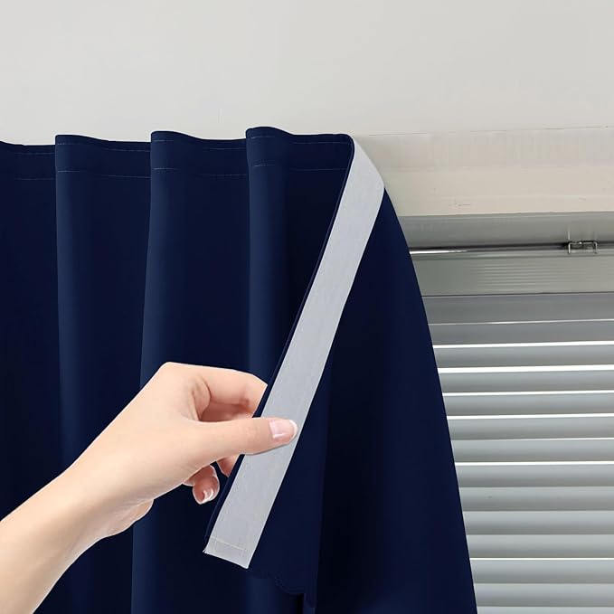 Self Adhesive Portable Blackout Curtains for Bedroom Easy to Install Window Thermal Lnsulated Kitchen Room Darkening Small Window Curtains, 47" W X 59" L, Navy Blue, 1 Panel