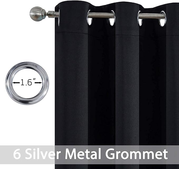 Yakamok 63 Inch Length Blackout Curtains for Bedroom, Thermal Insulated Room Darkening Grommet Top Window Drapes for Living Room,Black,42W x 63L,2 Panels