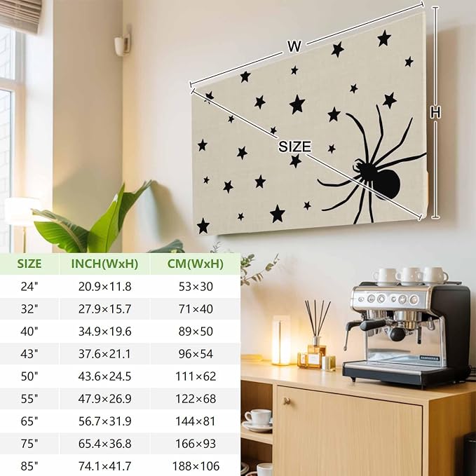 Halloween Spiders- Stars Black Shadow Indoor TV Cover, Elastic TV Screen - Image 3