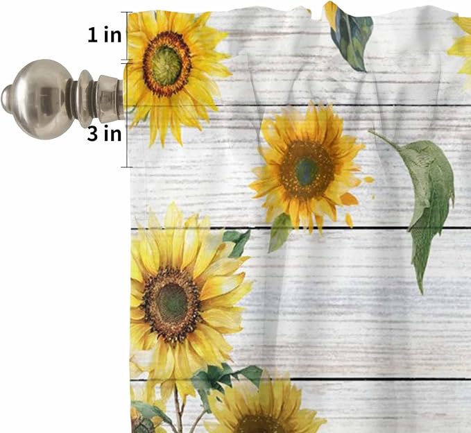 Kitchen Curtains Tiers and Valance Set of 3, Cow Sunflowers Light Filtering - Image 5