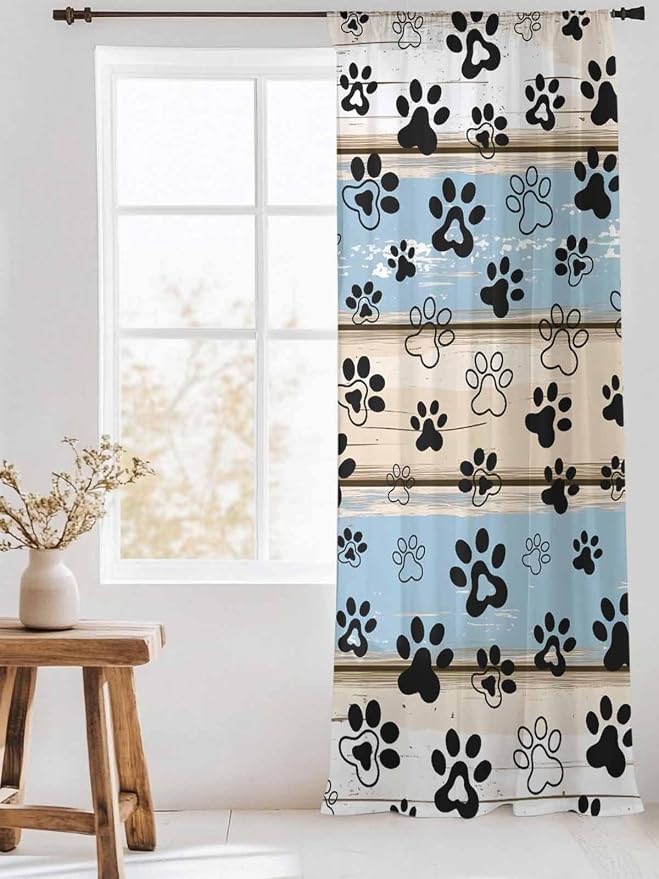 Sheer Curtains 108 Inches Long, Vintage Farmhouse Rustic Wooden Grain Privacy - Image 3